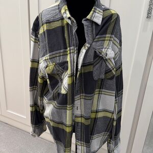 Mossimo Supply Co. Gray and Yellow Plaid Button Down Shirt